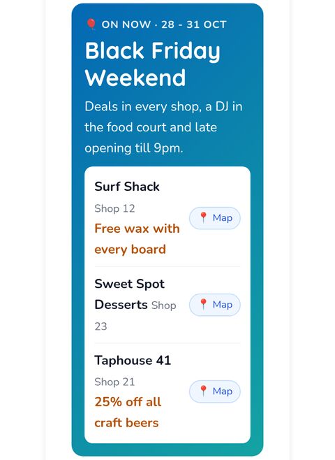 Black Friday Weekend promo with three shops' offers